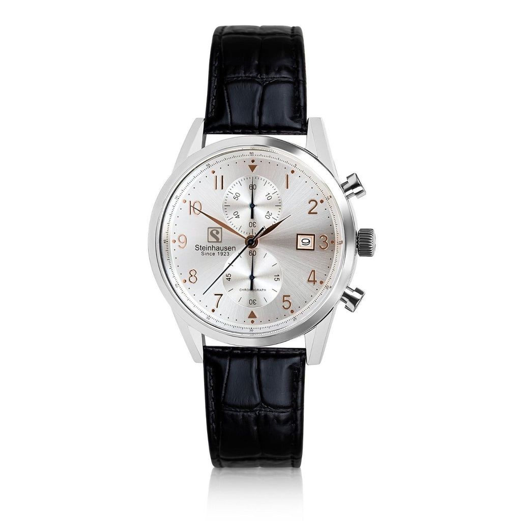 Steinhausen Chronograph, silver dial, black leather strap