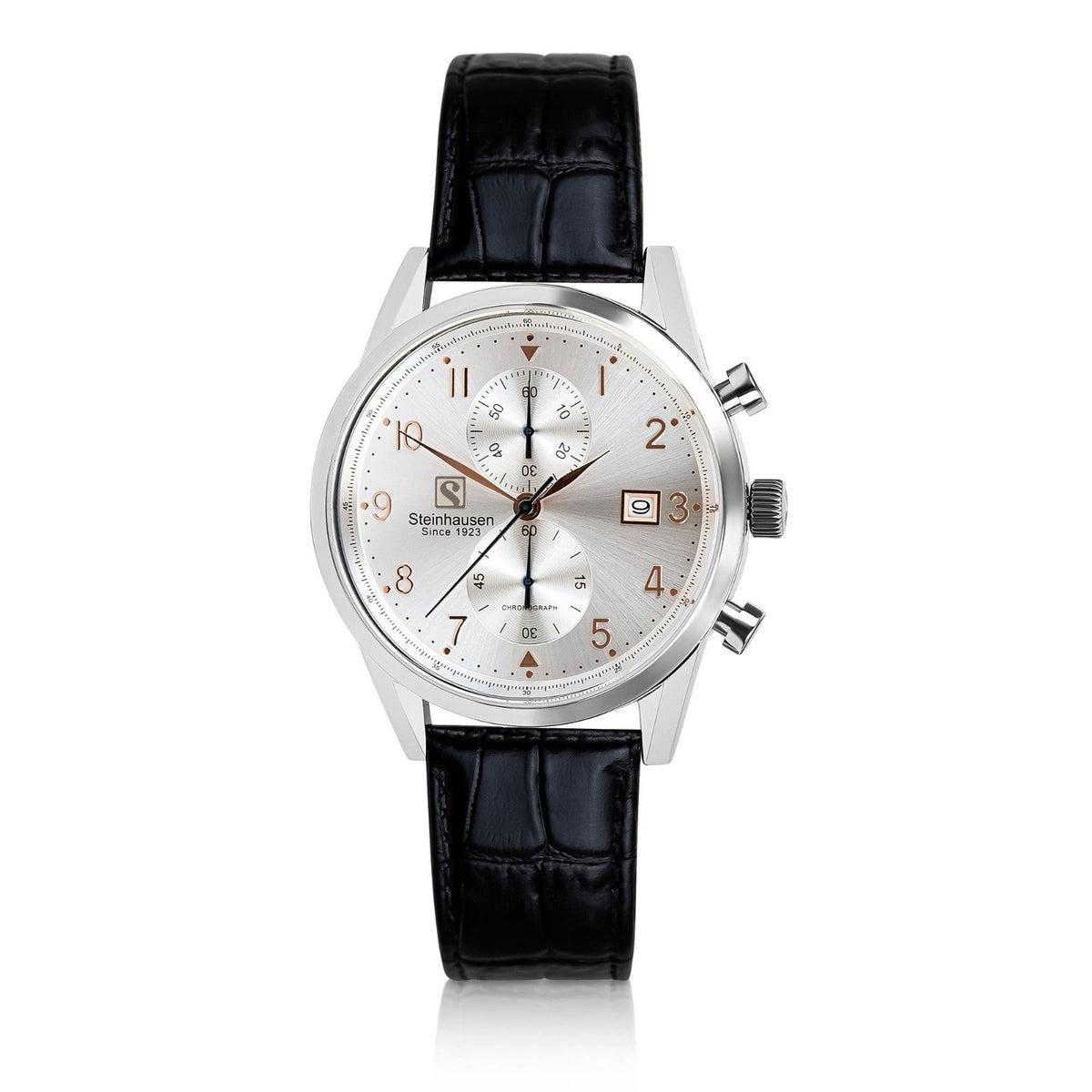 Steinhausen Chronograph, silver dial, black leather strap
