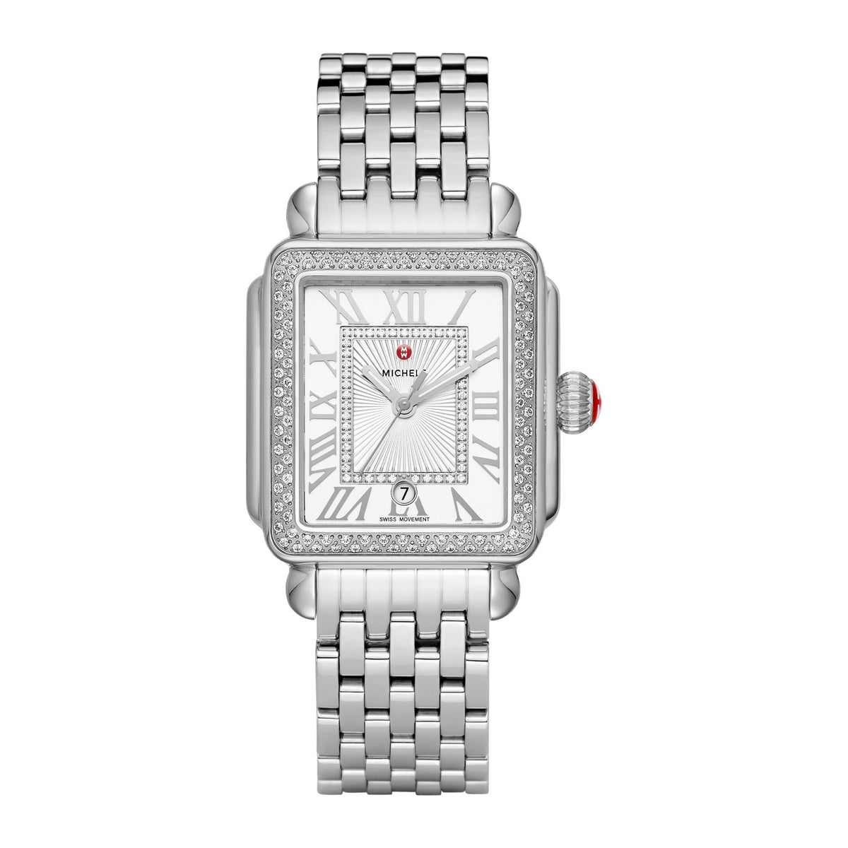 Michele Deco, stainless, diamond-set bezel, Roman numerals