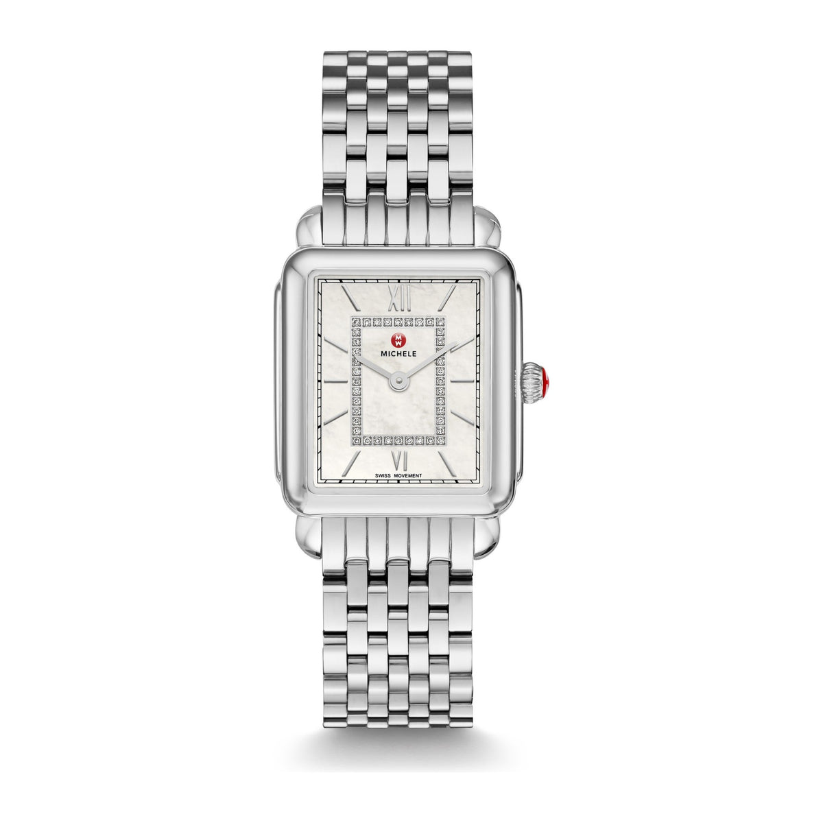 Michele Deco II stainless, white dial, diamond-set frame