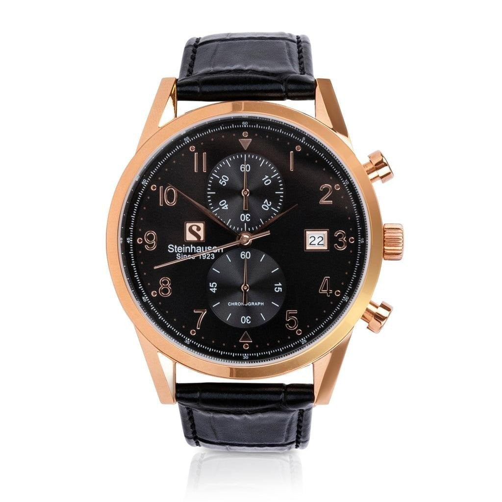 Steinhausen Lugano 42mm chronograph, rose gold, black dial