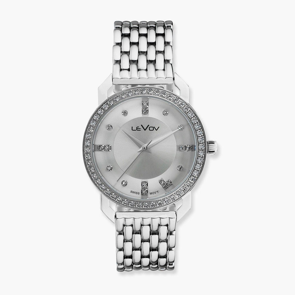 LeVov Women's silver-tone, stone-accent dial