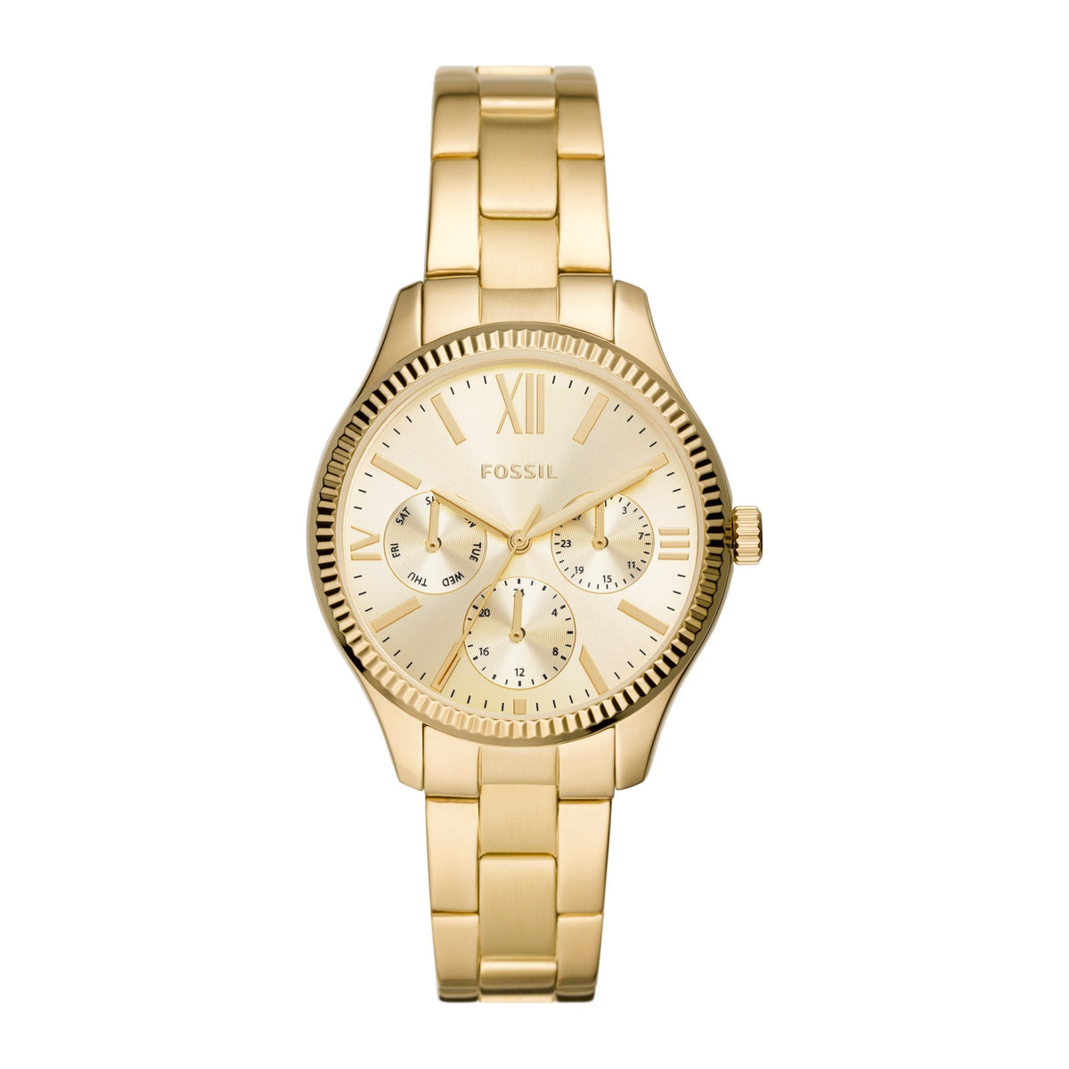 Fossil Gold multifunction, fluted bezel