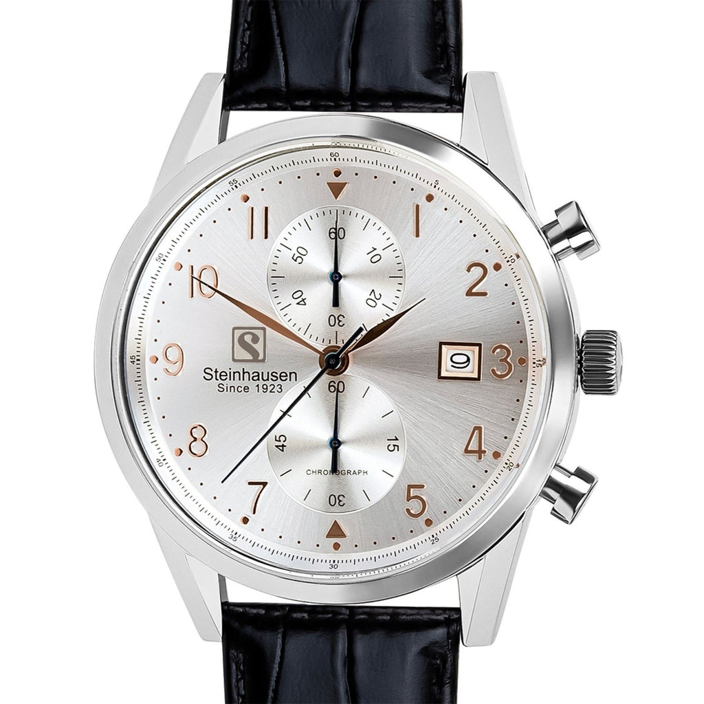 Steinhausen Chronograph, silver dial, black leather strap - view 2