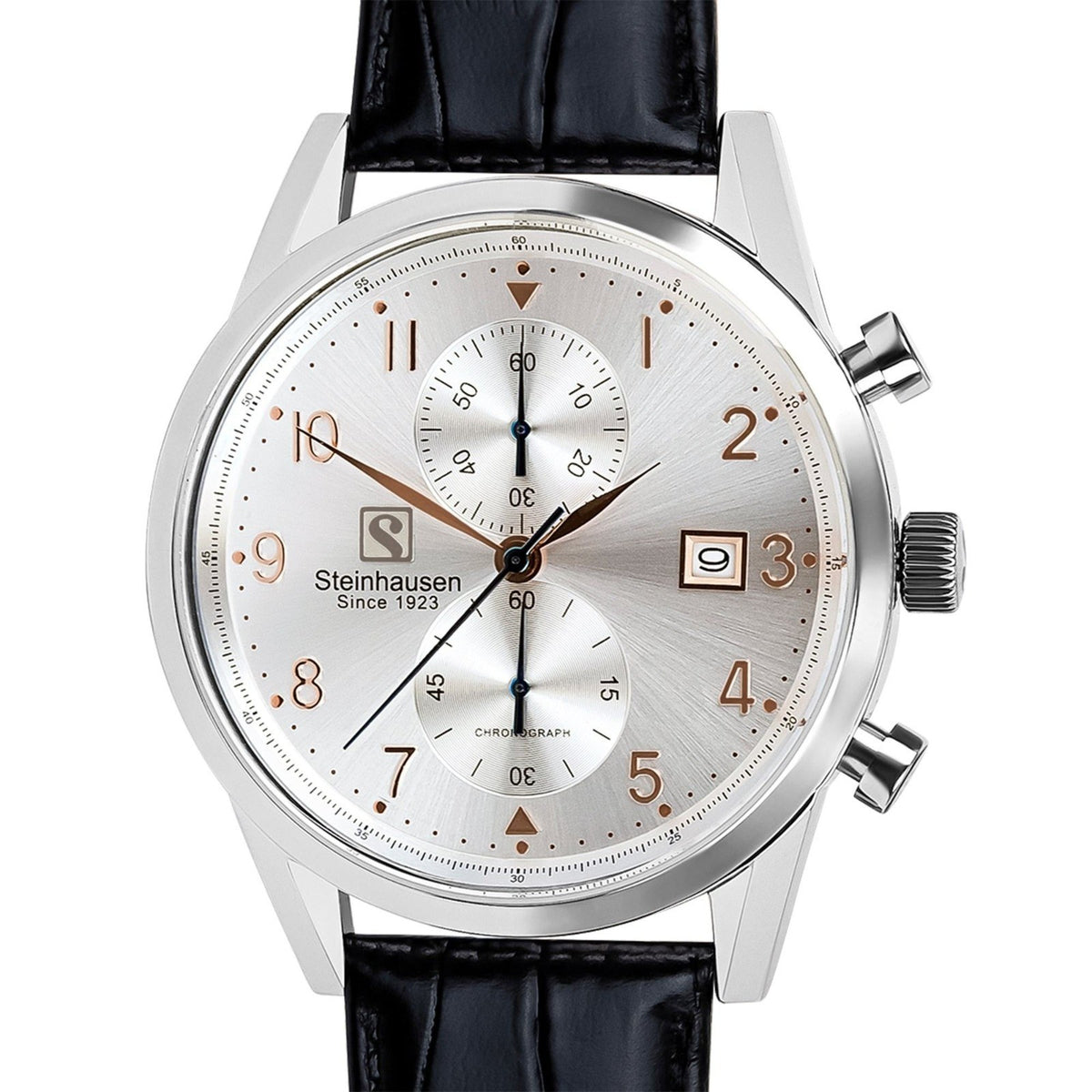 Steinhausen Chronograph, silver dial, black leather strap - view 2
