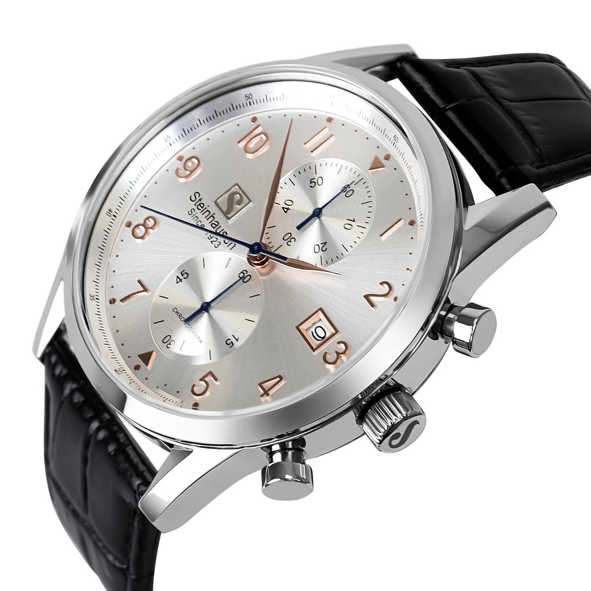 Steinhausen Chronograph, silver dial, black leather strap - view 4