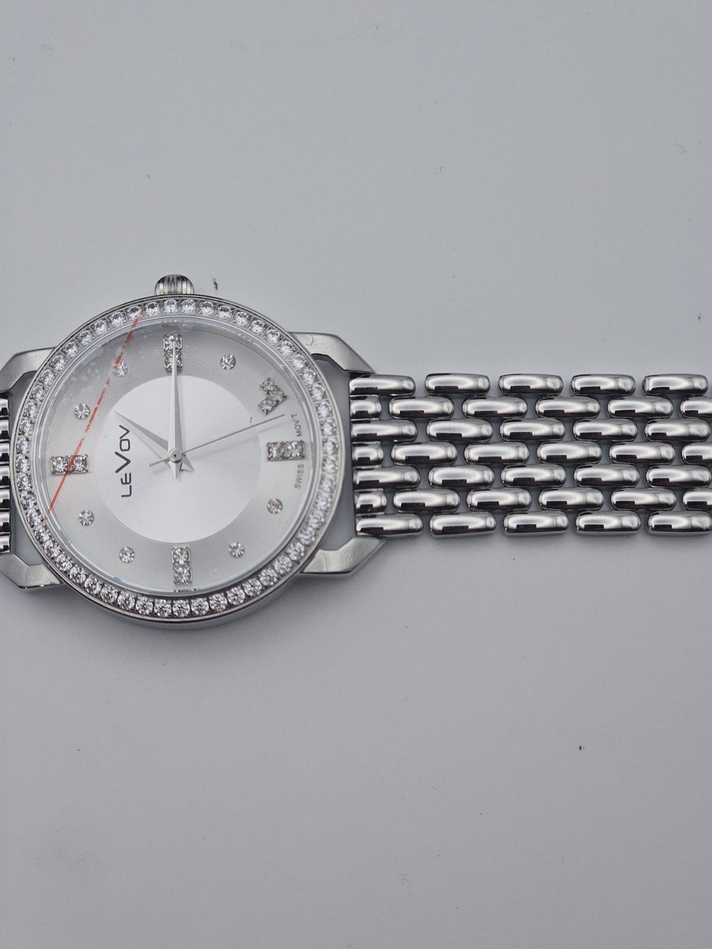 LeVov Silver-tone, silver dial, stone-set bezel - view 5