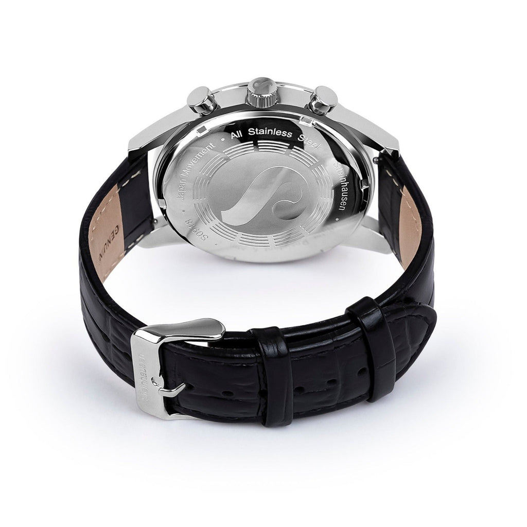 Steinhausen Chronograph, silver dial, black leather strap - view 6