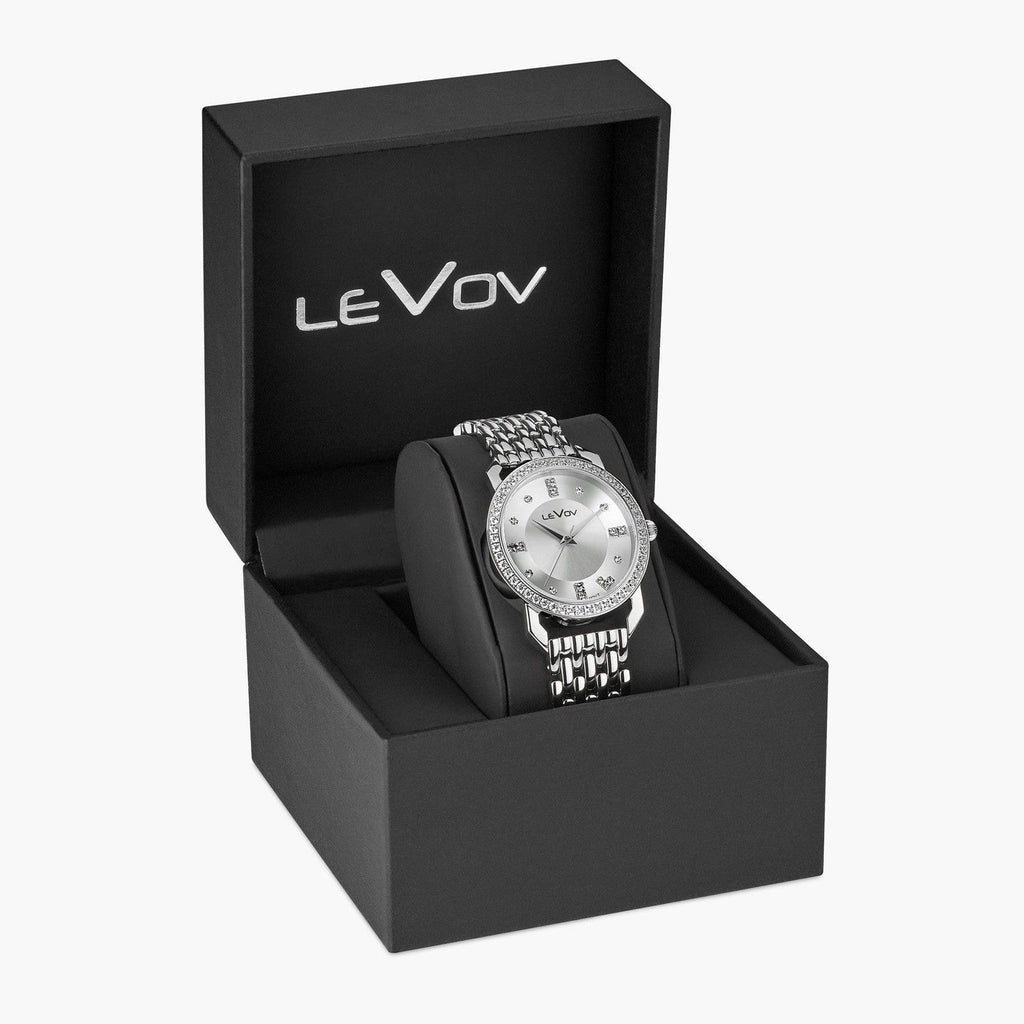 LeVov Silver-tone, silver dial, stone-set bezel - view 6