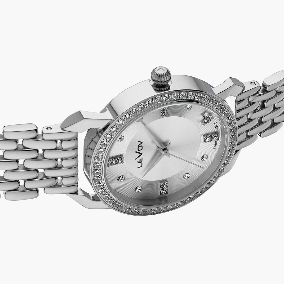 LeVov Silver-tone, silver dial, stone-set bezel - view 7