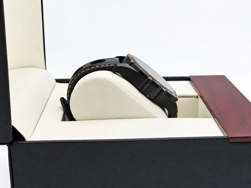 Tetra Chronograph 45mm, black & rose gold, leather