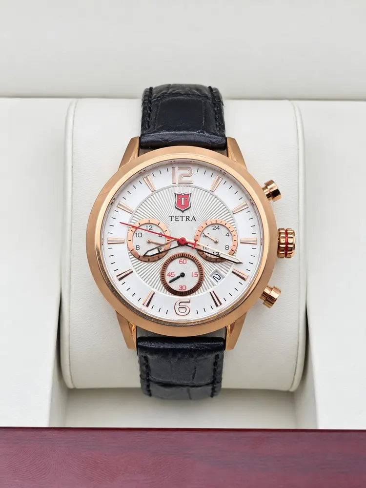 Tetra Torino Classico chronograph, rose gold & black leather