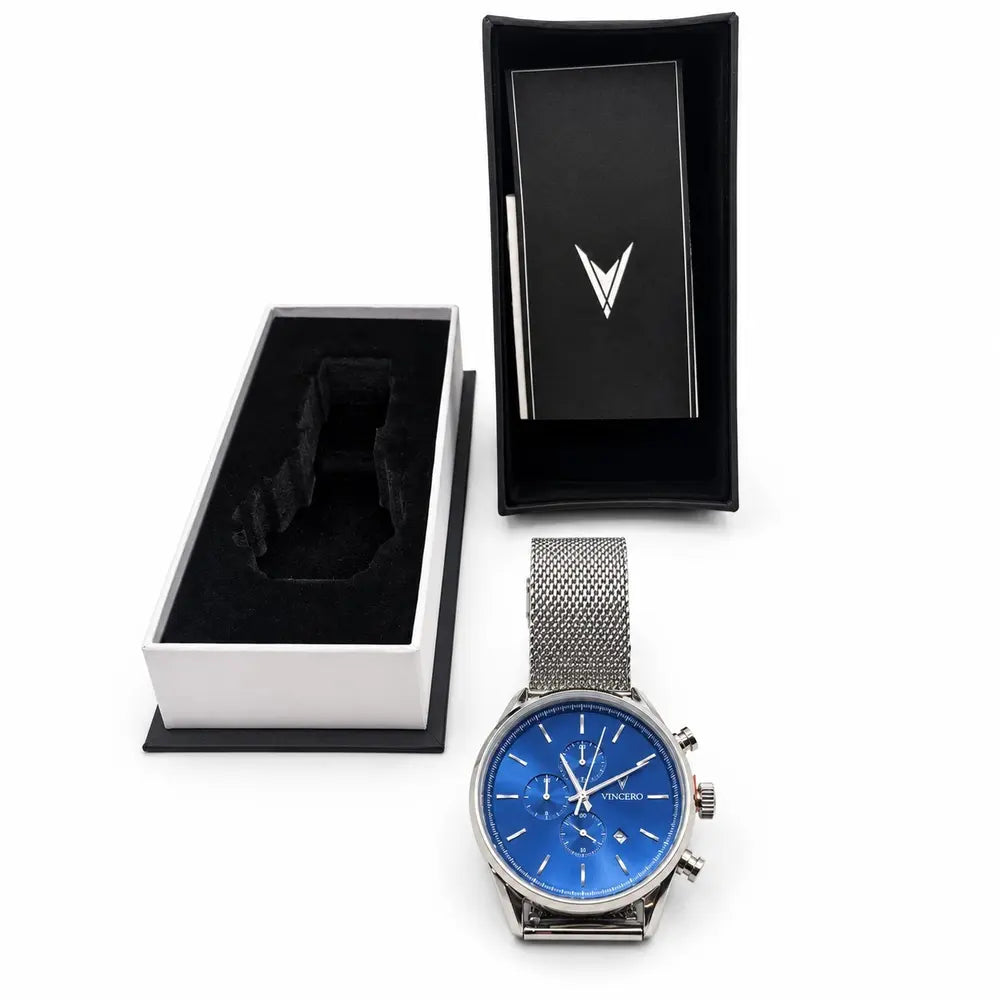 Vincero Chrono S, blue dial, silver mesh