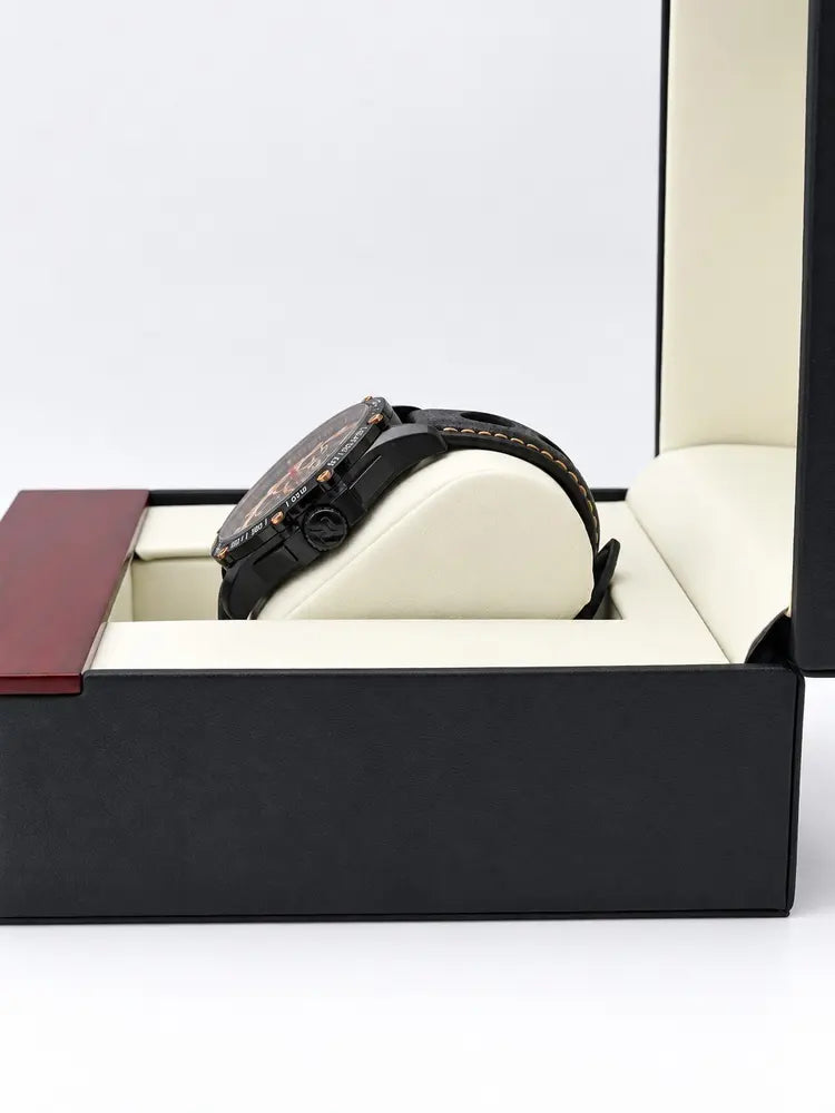 Tetra Chronograph 45mm, black & rose gold, leather