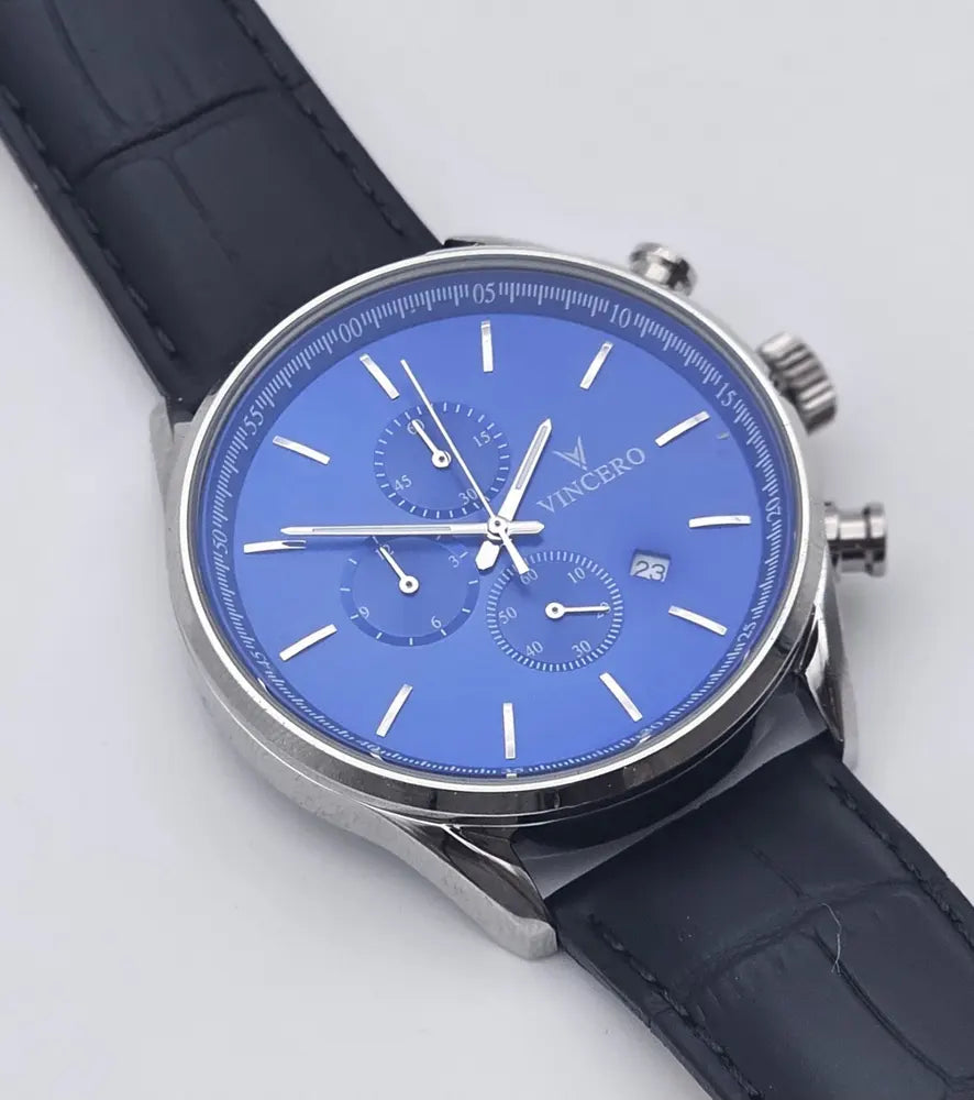 Vincero Chrono S, blue sunray dial, black leather