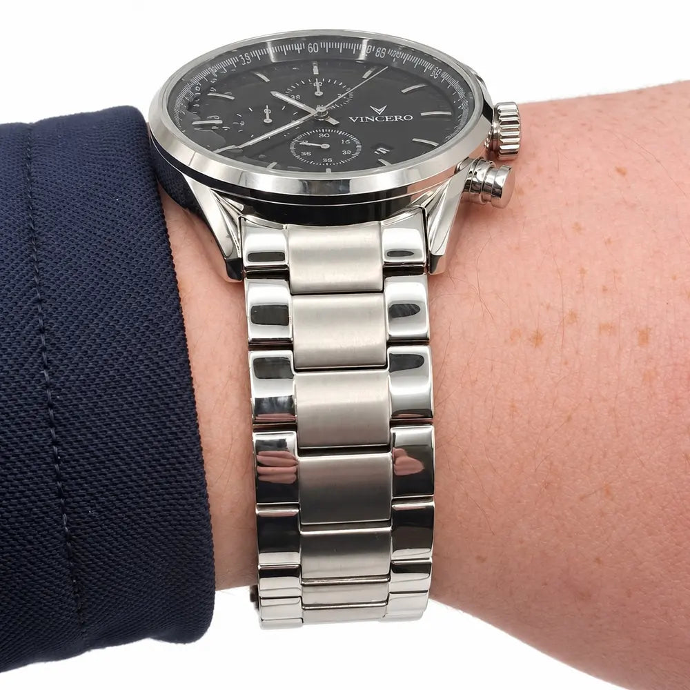 Vincero Chrono S, black dial, steel bracelet