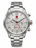 Tetra 773A chronograph, steel link band, white dial