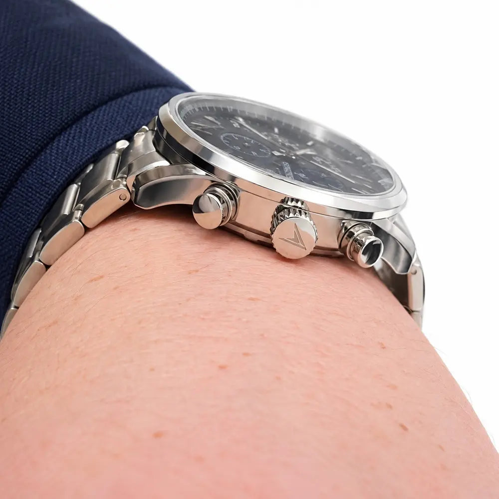 Vincero Chrono S, black dial, steel bracelet