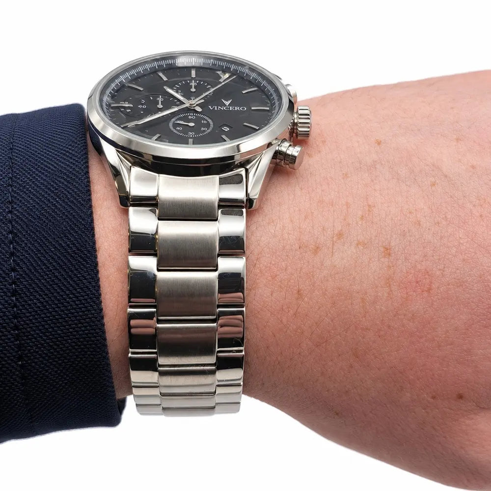 Vincero Chrono S, black dial, steel bracelet