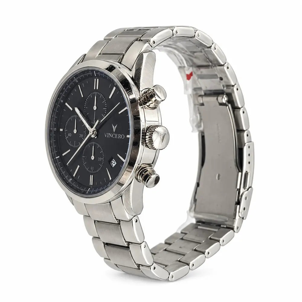 Vincero Chrono S, black dial, steel bracelet