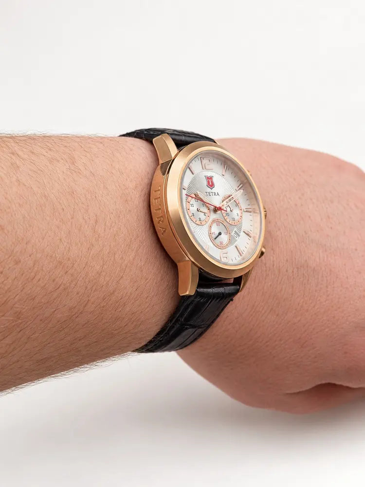 Tetra Torino Classico chronograph, rose gold & black leather