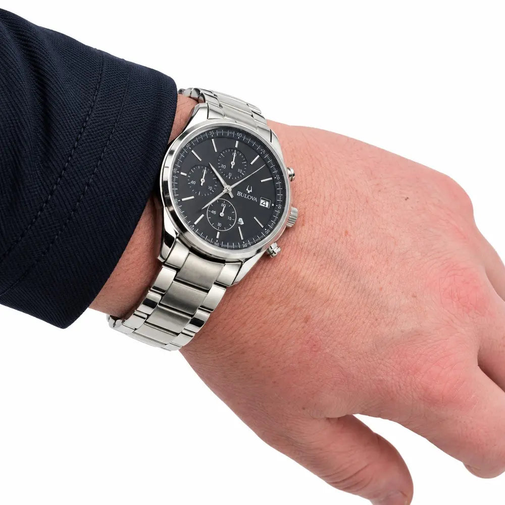 Vincero Chrono S, black dial, steel bracelet