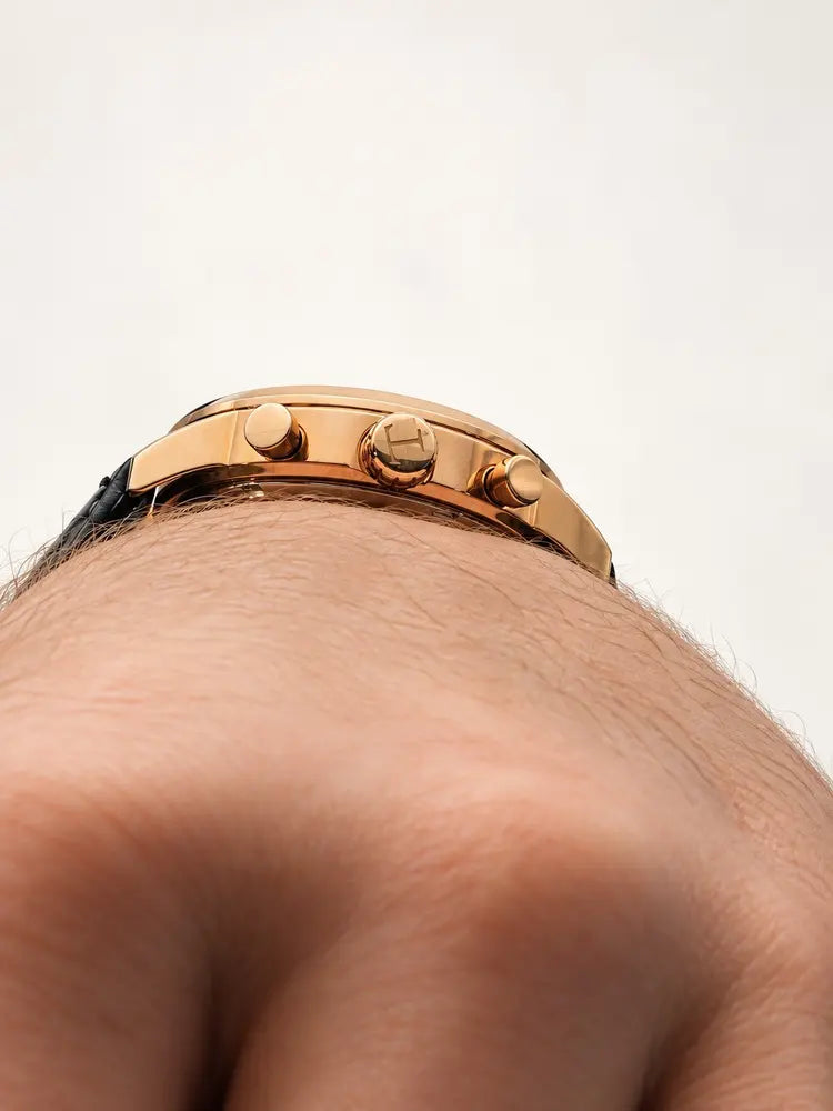 Tetra Torino Classico chronograph, rose gold & black leather