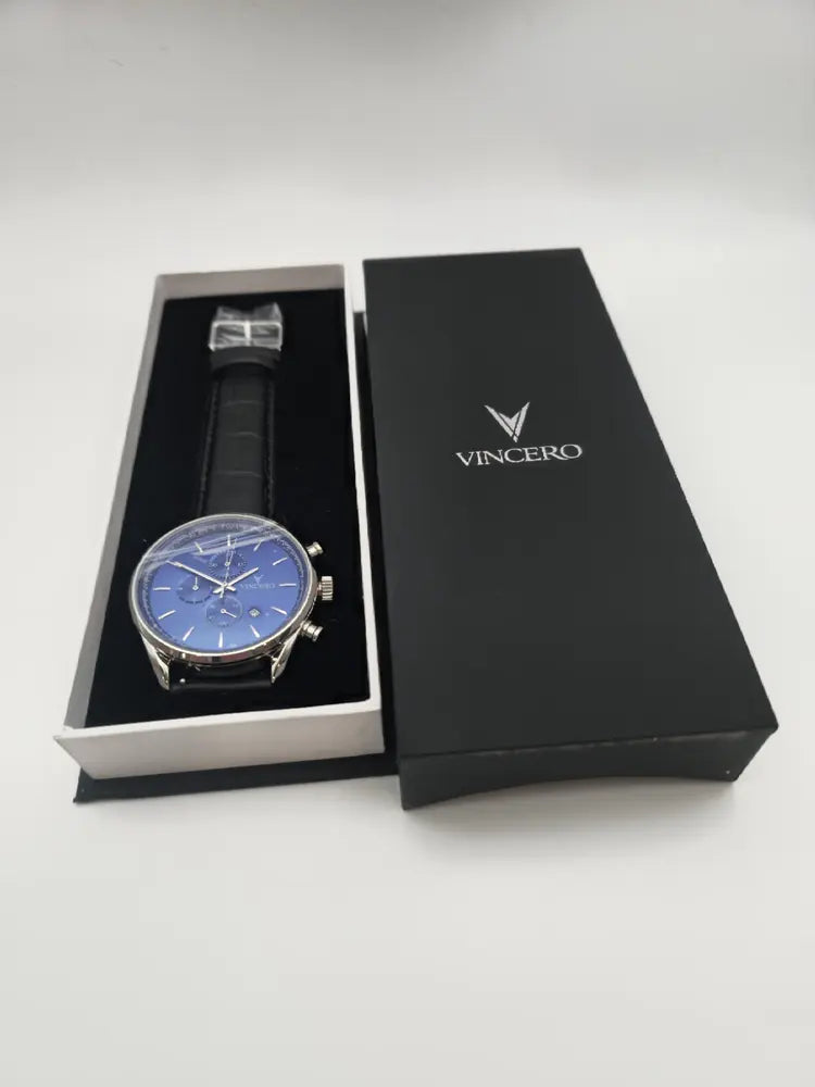 Vincero Chrono S, blue sunray dial, black leather