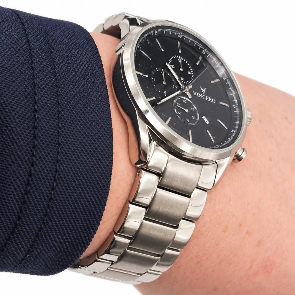 Vincero Chrono S, black dial, steel bracelet