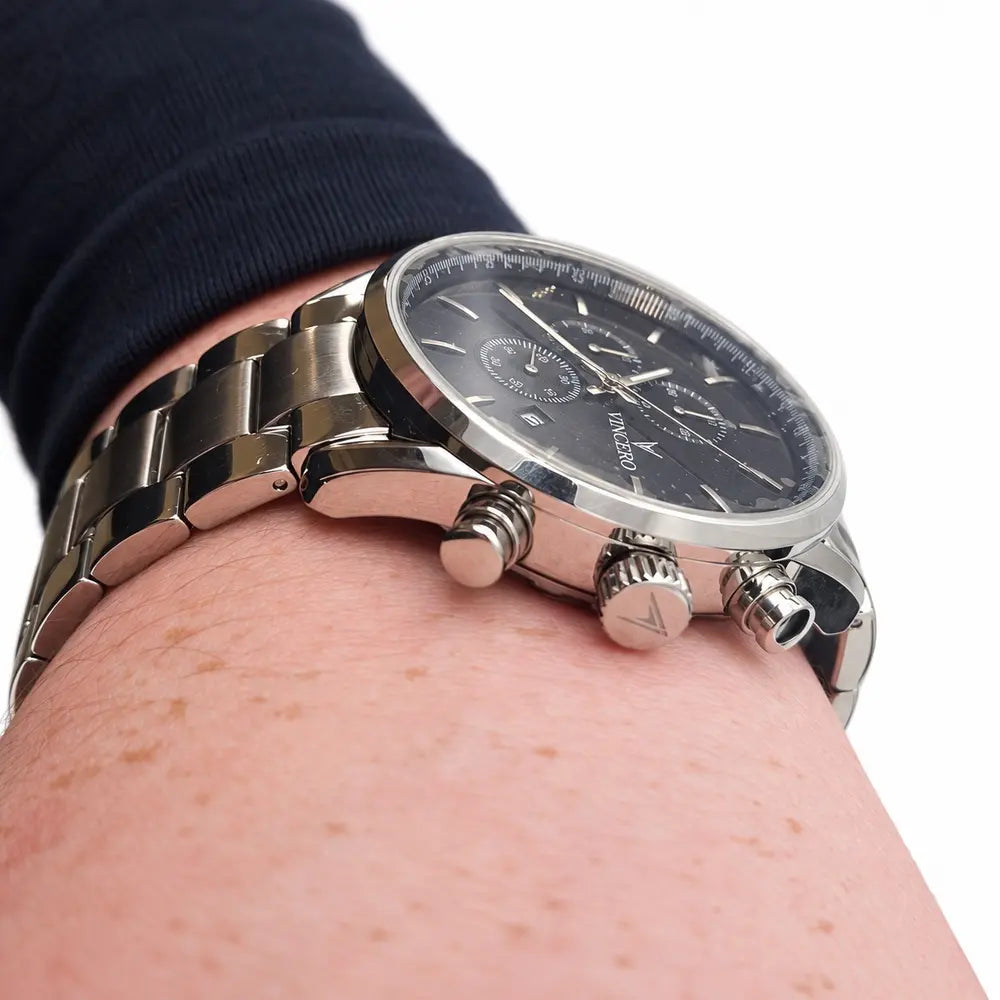 Vincero Chrono S, black dial, steel bracelet