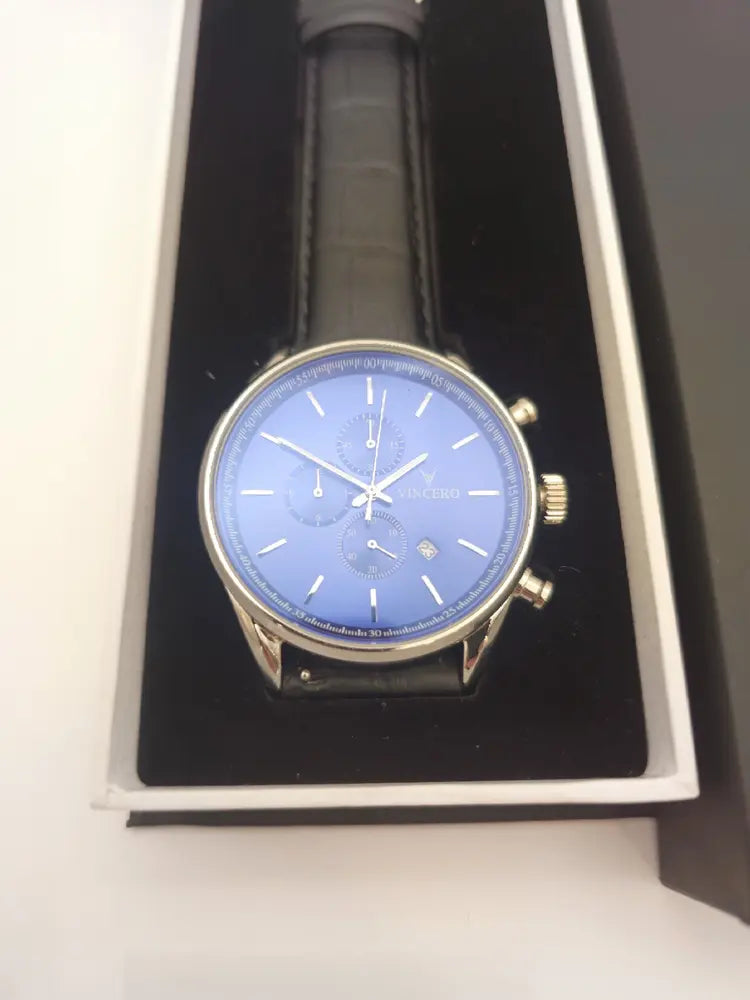 Vincero Chrono S, blue sunray dial, black leather