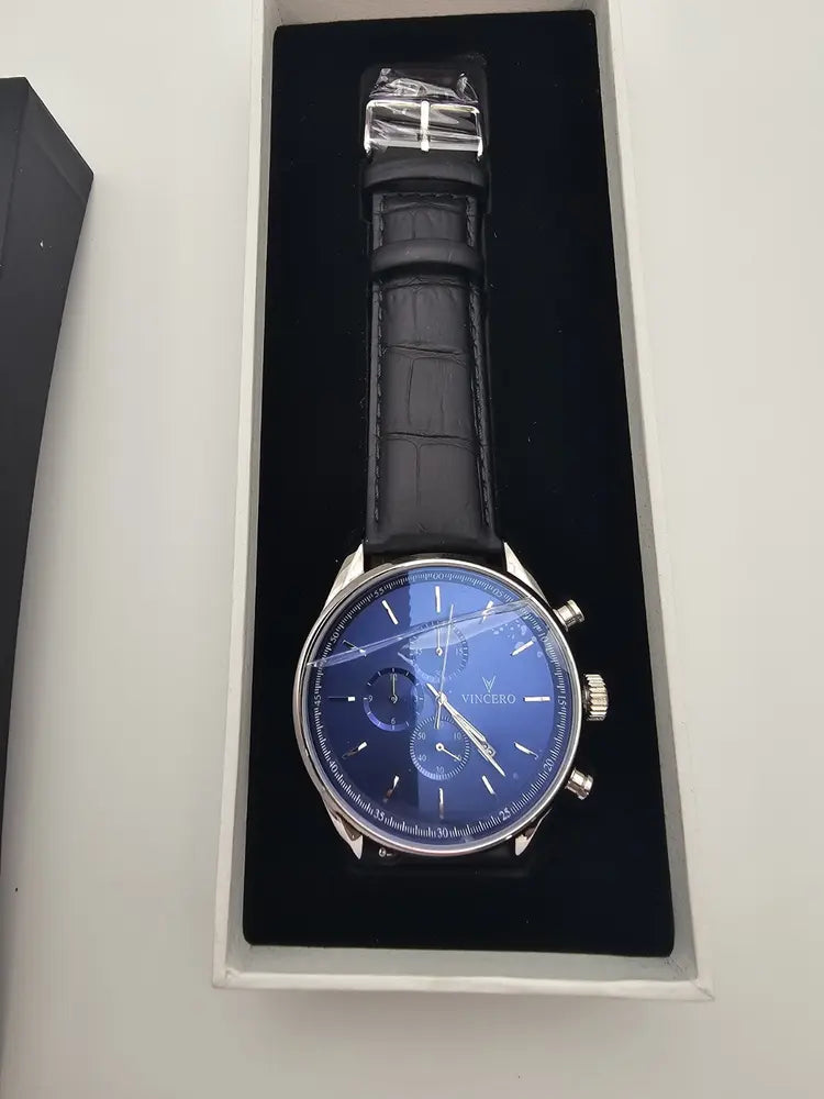 Vincero Chrono S, blue sunray dial, black leather