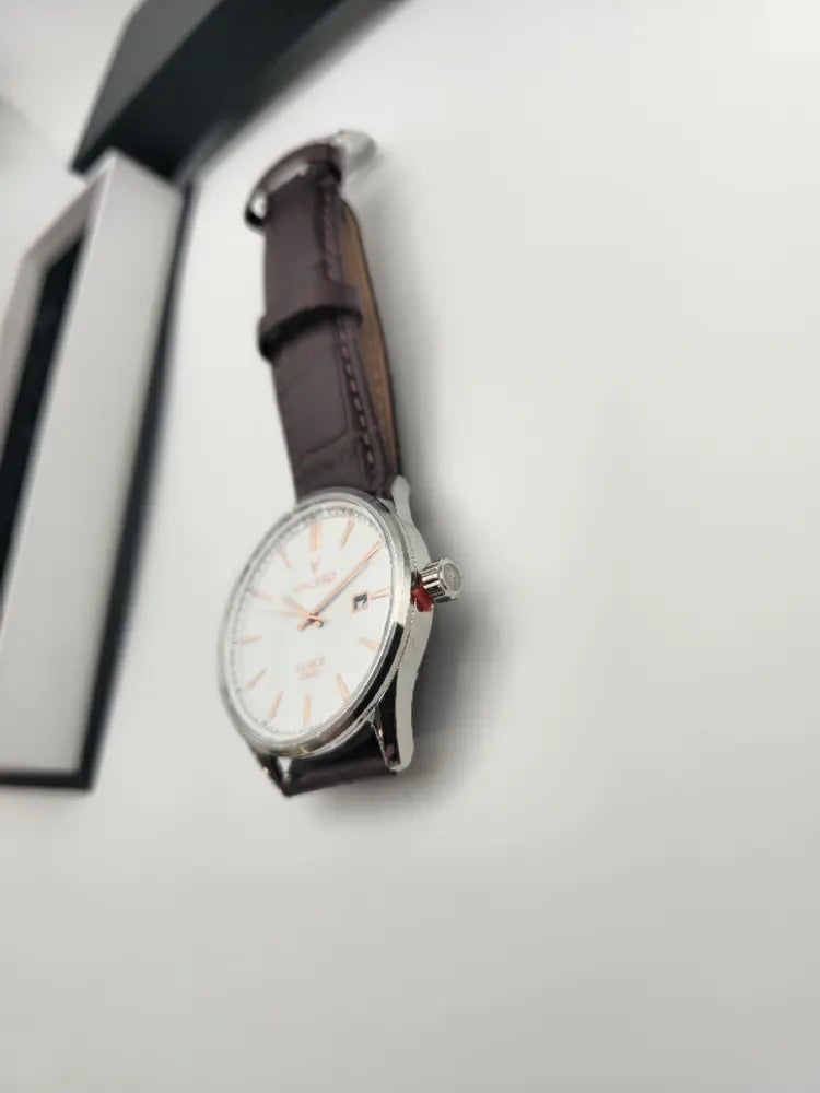 Vincero Kairos 42mm date, silver / rose gold, brown leather