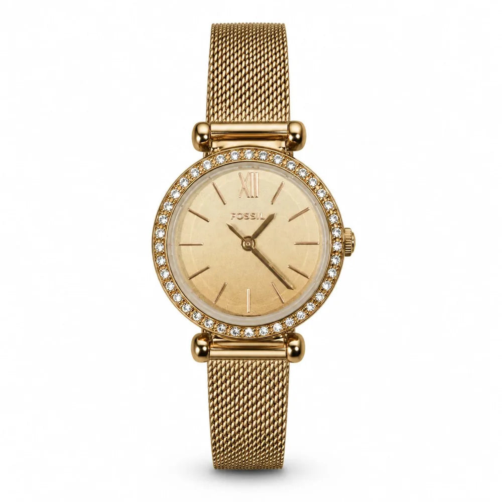 Fossil Gold mesh, crystal bezel