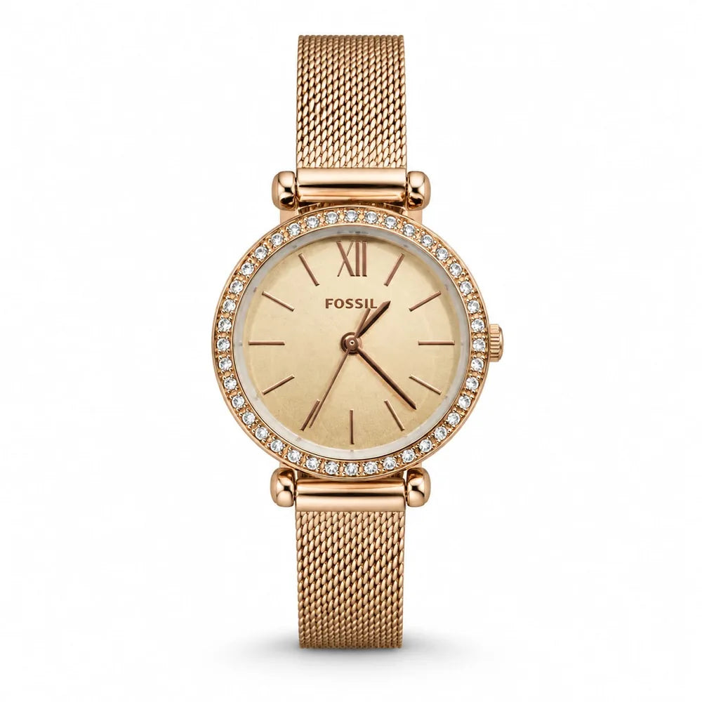 Fossil Rose-gold mesh, champagne dial