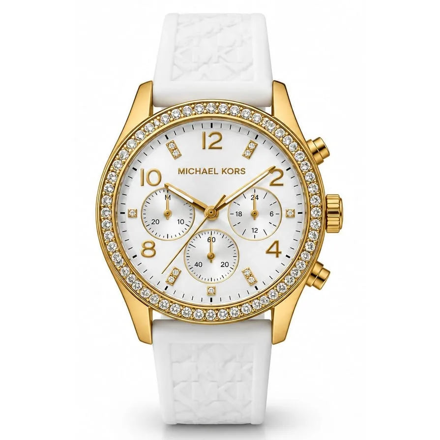 Michael Kors Gold chronograph, white strap