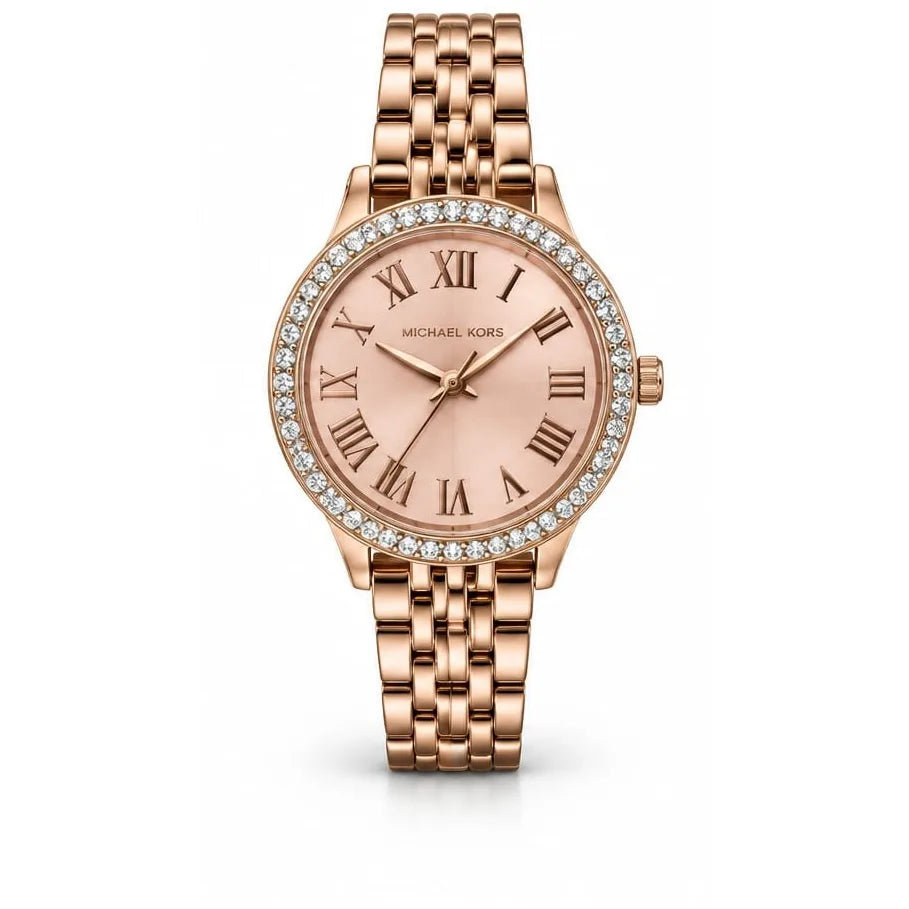 Michael Kors Rose-gold, crystal bezel, rose dial