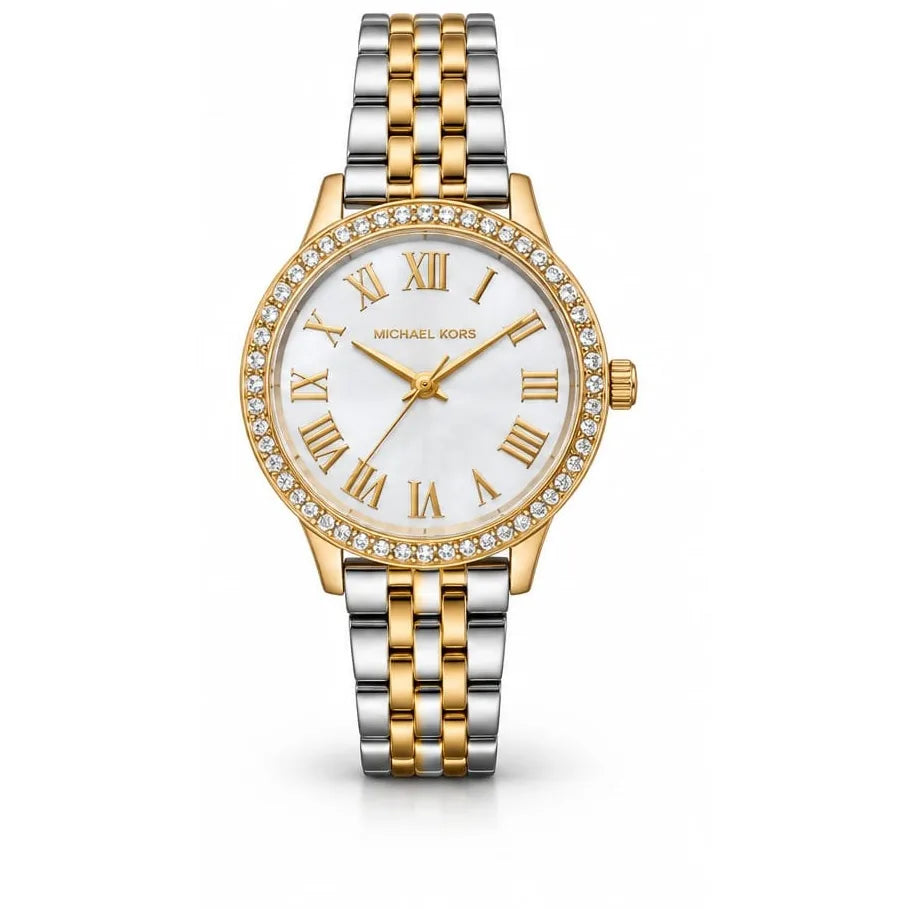 Michael Kors Two-tone, crystal bezel, white dial
