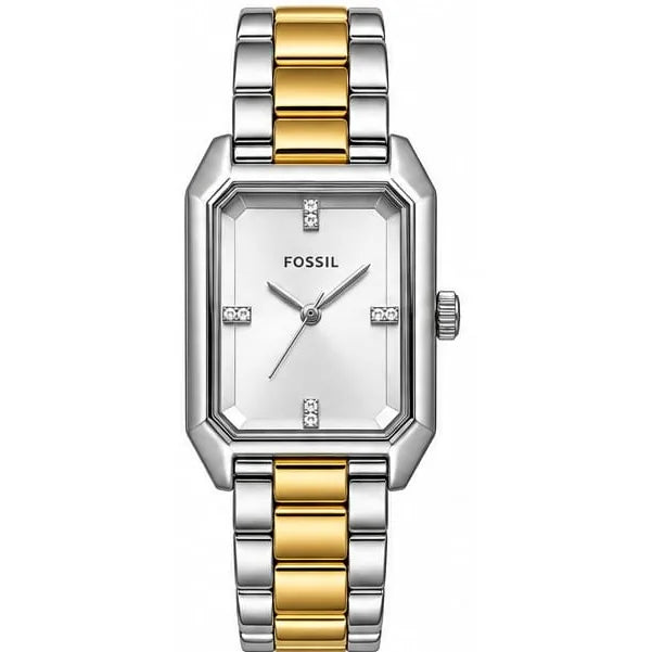 Fossil Two-tone rectangle, silver dial