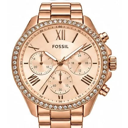 Fossil Rose-gold multifunction, crystal bezel