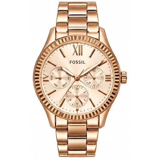 Fossil Rose-gold multifunction, fluted bezel