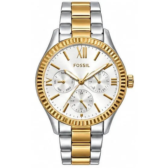 Fossil Two-tone multifunction, fluted bezel