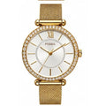 Fossil Gold mesh, crystal bezel, white dial