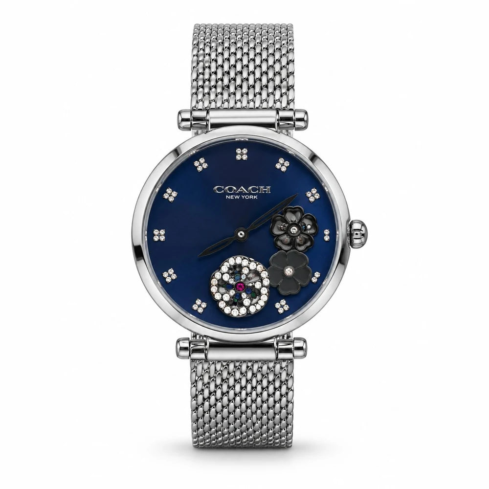 Coach Navy floral dial, silver mesh