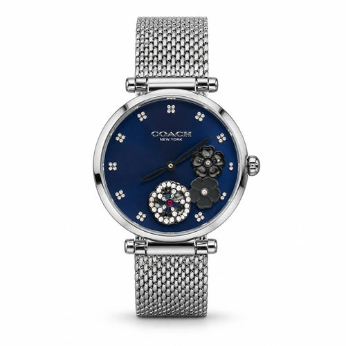 Coach Navy floral dial, silver mesh