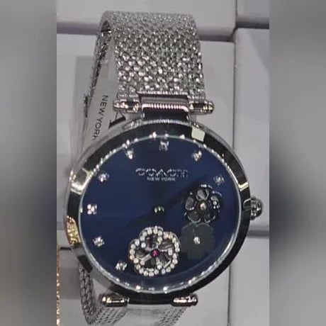 Coach Navy floral dial, silver mesh