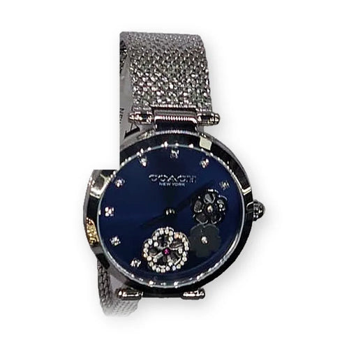 Coach Navy floral dial, silver mesh
