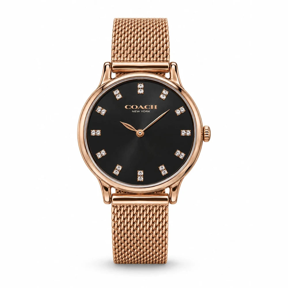 Coach Rose-gold mesh, black dial