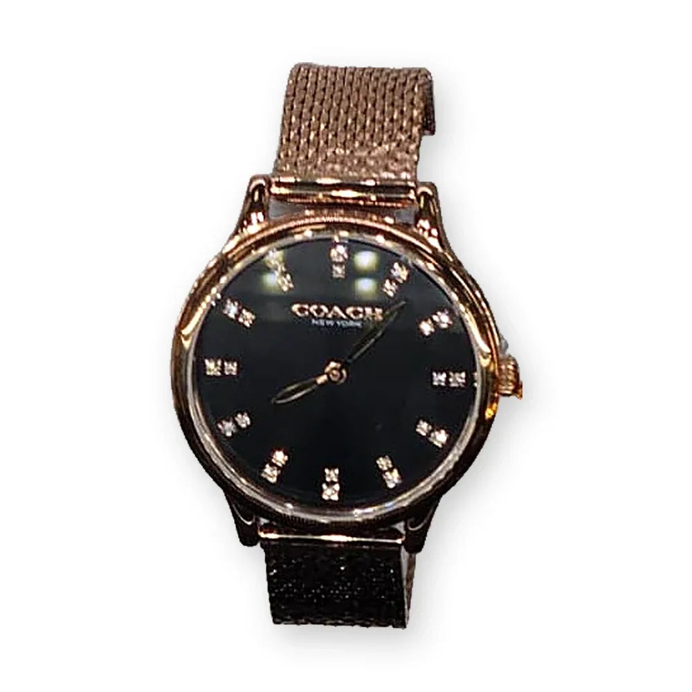 Coach Rose-gold mesh, black dial
