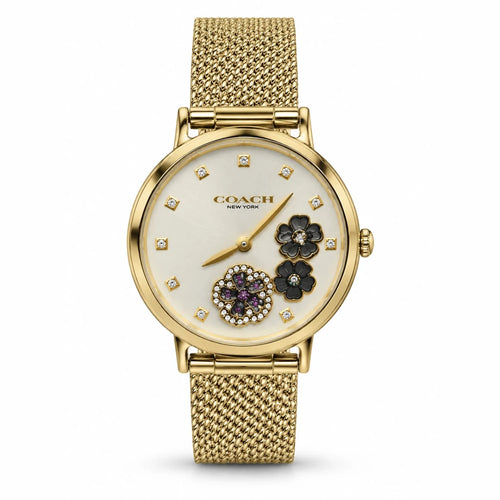 Coach Gold mesh, cream floral dial